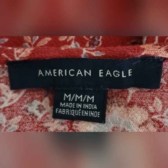 American Eagle Red and Orange Long Sleeve Floral Boho Mini Dress - Picture 9 of 12